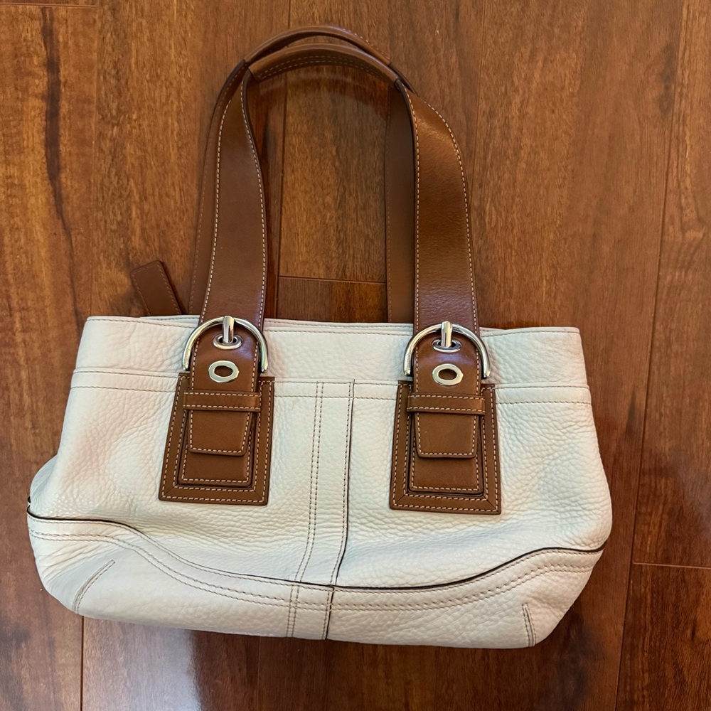 Vintage Y2K Coach Soho Pebbled Leather Small Hand Bag Cream Brown Purse F12302 - Picture 2 of 16